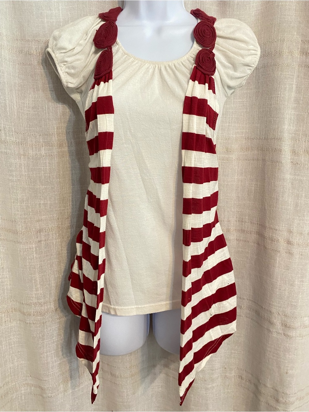 Fiona & Purple Striped Cardigan & Puff Sleeve Blouse 2-Piece Set